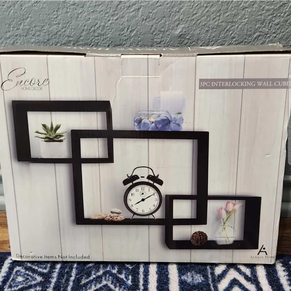 NIB 3 Black Interlocking Wall Cubes Shelves